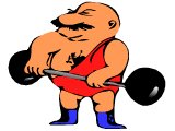 Strong-man picking up dumbbell weights